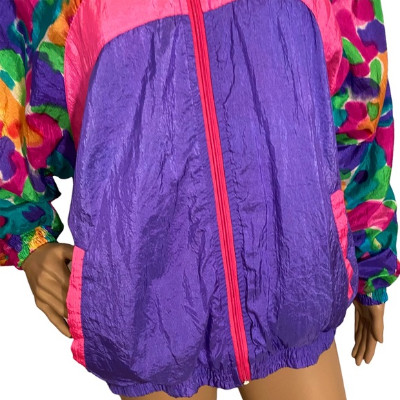 VINTAGE BLAIR BOUTIQUE NEON WATERCOLOR WINDBREAKER  SZ L - Picture 9 of 16